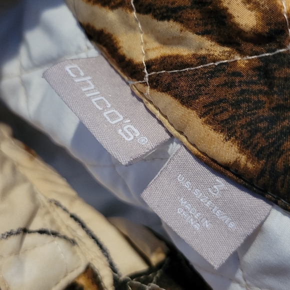 Chico's Jacket Women’s 3/XL Brown Tiger Prints Quilted Pockets Long Sleeve - Picture 5 of 10